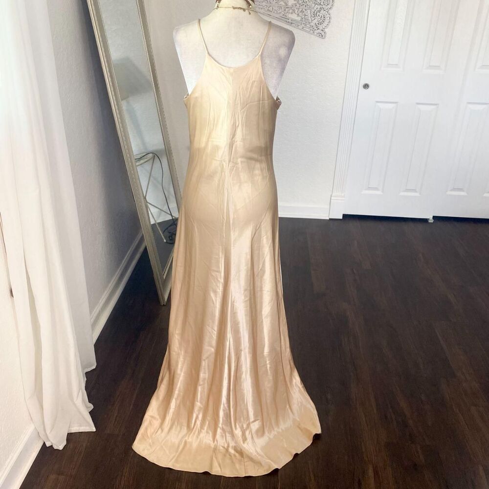 Hampton Nites Early 2000's Gold Champagne Satin Mermaid Prom Formal Dress 12 / L - Picture 3 of 6